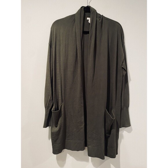 Daily Ritual Cardigan Womens Large Green Open Front Stretch Pockets Lounge - Picture 1 of 7